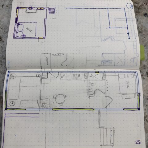 Sketch of a floorplan for a 12' x 40' cabin