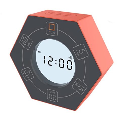 ZNEWTECH octagonal clock, with a dark gray face and orange case