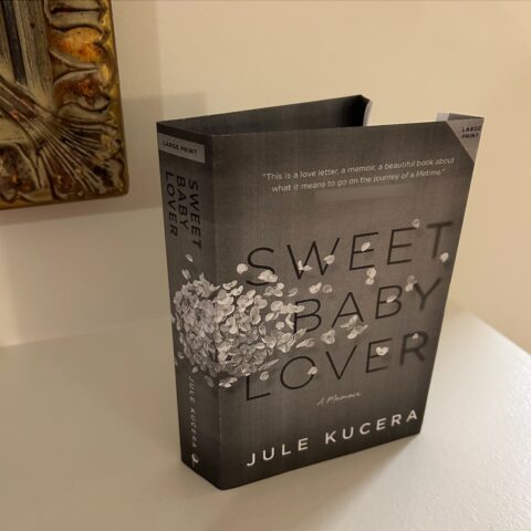 The cover design for Sweet Baby Lover printed in black and white on regular paper and folded as it would be for the book.