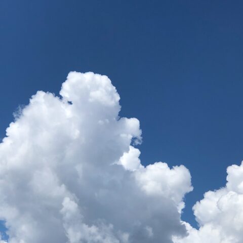 A white puffy cloud in a deep blue sky