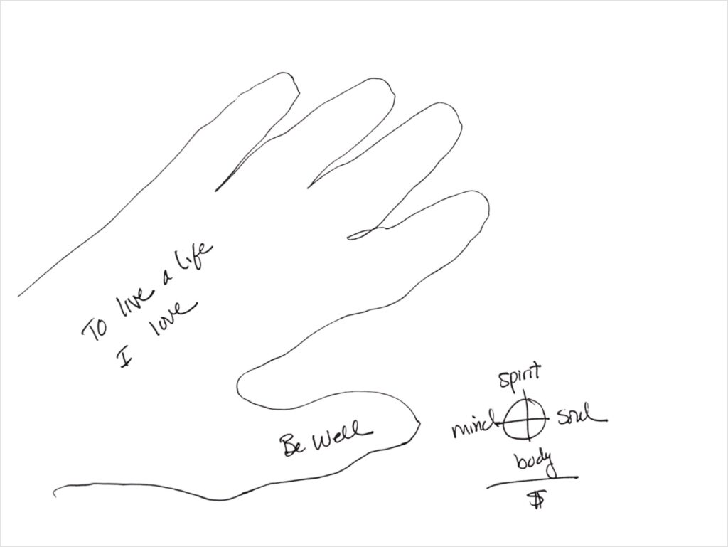 Hand outline with financial added